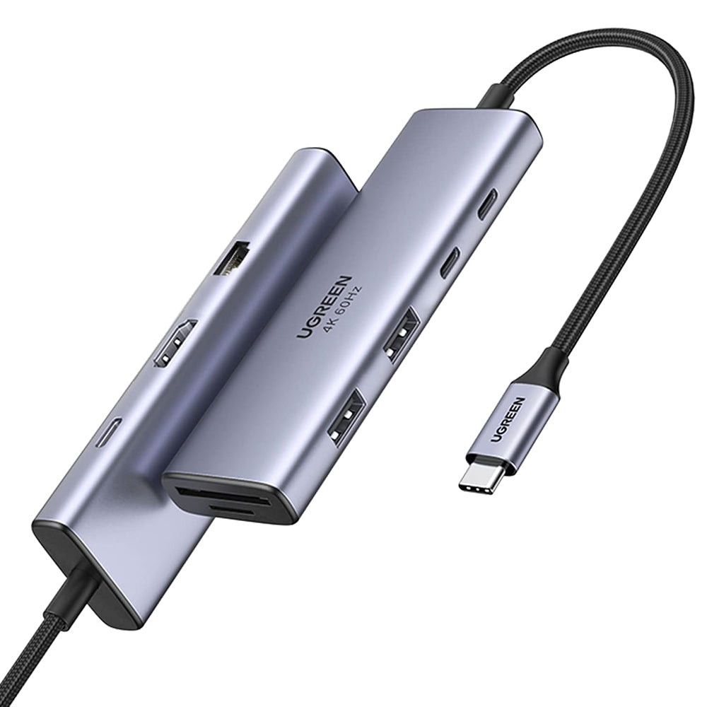 UGREEN CM498 USB-C Hub (15375), 2 x USB-A - 3 x USB-C - 1 x HDMI - 1 x RJ45 - 1 x SD - 1 x microSD, Gray