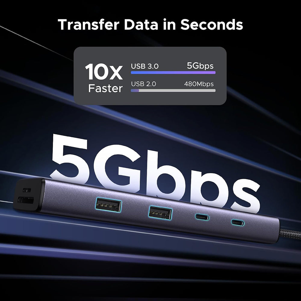 UGREEN CM498 USB-C Hub (15375), 2 x USB-A - 3 x USB-C - 1 x HDMI - 1 x RJ45 - 1 x SD - 1 x microSD, Gray