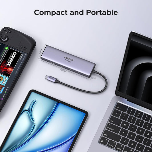 UGREEN CM498 USB-C hub (15375), 2 x USB-A - 3 x USB-C - 1 x HDMI - 1 x RJ45 - 1 x SD - 1 x microSD, Szürke