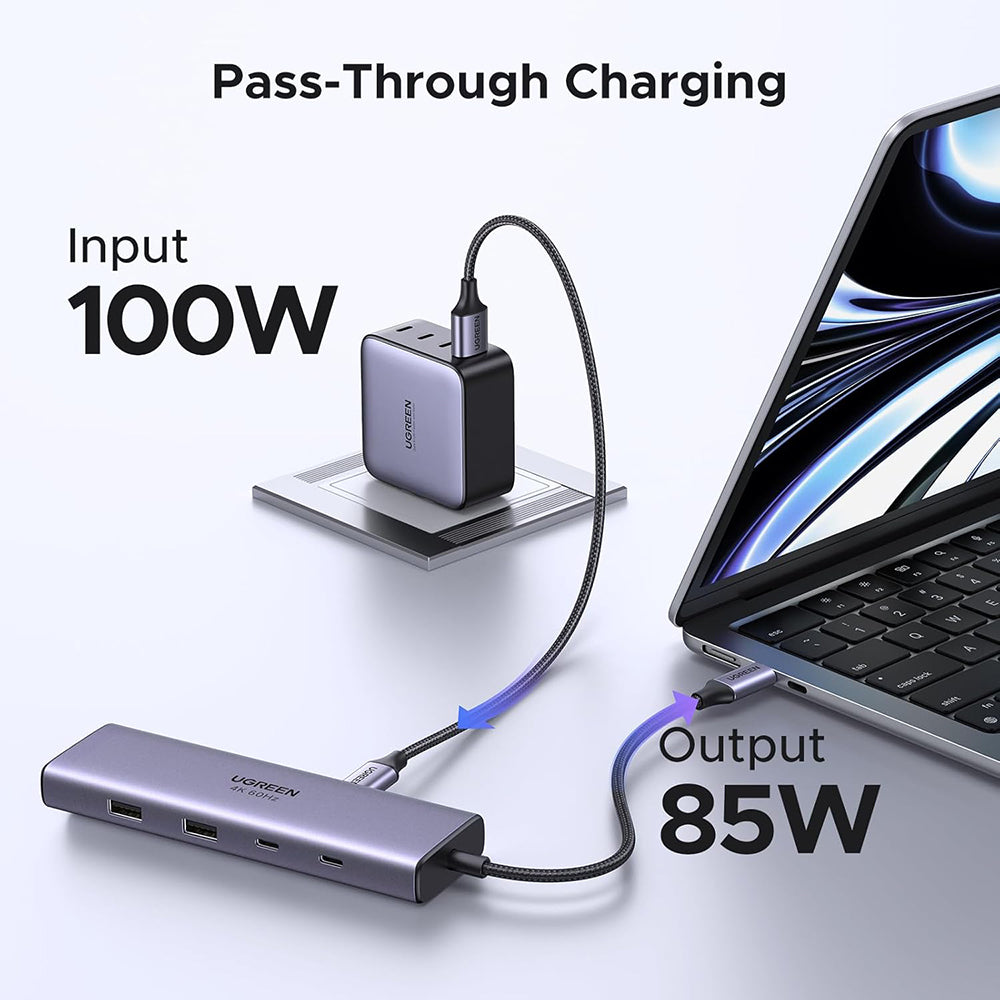 UGREEN CM498 USB-C Hub (15375), 2 x USB-A - 3 x USB-C - 1 x HDMI - 1 x RJ45 - 1 x SD - 1 x microSD, Gray