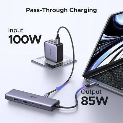UGREEN CM498 USB-C Hub (15375), 2 x USB-A - 3 x USB-C - 1 x HDMI - 1 x RJ45 - 1 x SD - 1 x microSD, Gray