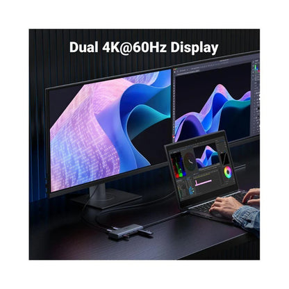 UGREEN CM498 (45379) USB-C hub, 2 x USB-A 3.2 - 3 x USB-C - 2 x HDMI, szürke