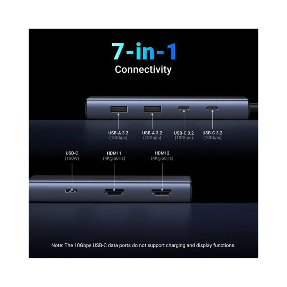 UGREEN CM498 (45379) USB-C hub, 2 x USB-A 3.2 - 3 x USB-C - 2 x HDMI, szürke