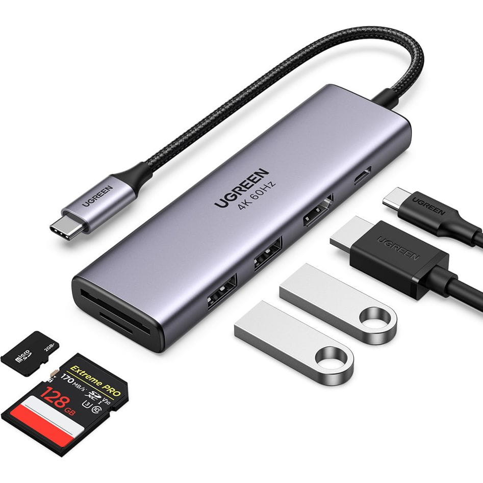 Hub USB-C UGREEN CM511 (60384), 2 x USB-A 3.0 - 1 x USB-C - 1 x HDMI - 1 x SD - 1 x microSD, Szürke