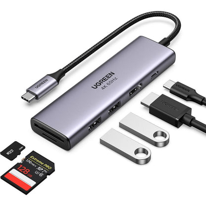 Hub USB-C UGREEN CM511 (60384), 2 x USB-A 3.0 - 1 x USB-C - 1 x HDMI - 1 x SD - 1 x microSD, Szürke