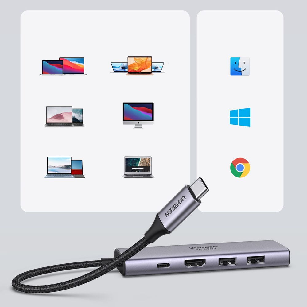 Hub USB-C UGREEN CM511 (60384), 2 x USB-A 3.0 - 1 x USB-C - 1 x HDMI - 1 x SD - 1 x microSD, Szürke