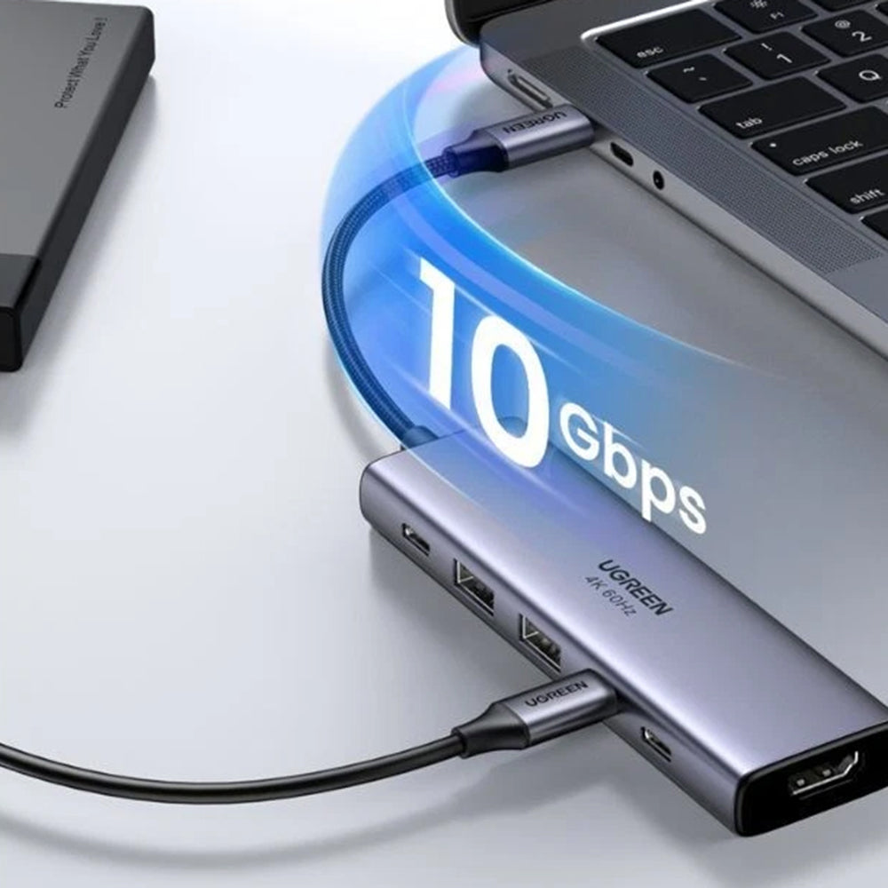 UGREEN CM511 (35999) USB-C hub, 2 x USB-A 3.2 - 3 x USB-C - 1 x HDMI, szürke