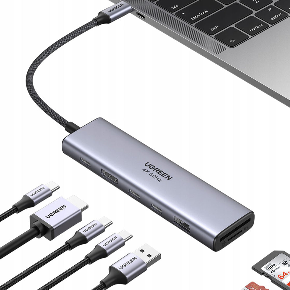 UGREEN CM511 USB-C Hub (45521), 1 x USB-A 3.2 - 3 x USB-C - 1 x HDMI - 1 x SD - 1 x microSD, Szürke