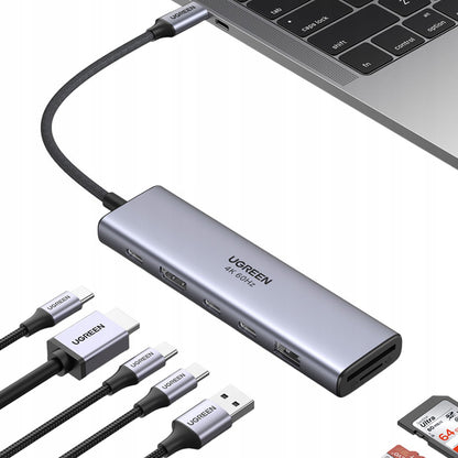 UGREEN CM511 USB-C Hub (45521), 1 x USB-A 3.2 - 3 x USB-C - 1 x HDMI - 1 x SD - 1 x microSD, Szürke