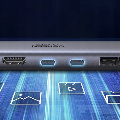 UGREEN CM511 USB-C Hub (45521), 1 x USB-A 3.2 - 3 x USB-C - 1 x HDMI - 1 x SD - 1 x microSD, Szürke