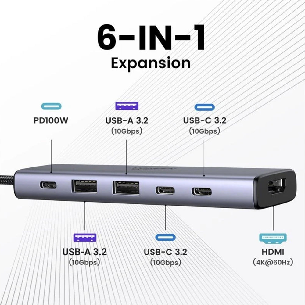 UGREEN CM511 (35999) USB-C hub, 2 x USB-A 3.2 - 3 x USB-C - 1 x HDMI, szürke