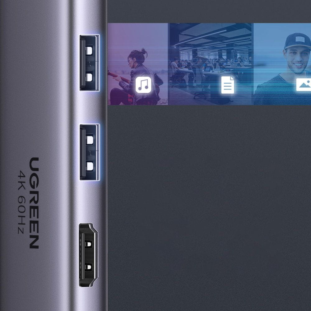 Hub USB-C UGREEN CM511 (60384), 2 x USB-A 3.0 - 1 x USB-C - 1 x HDMI - 1 x SD - 1 x microSD, Szürke