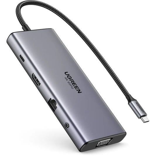 UGREEN CM639 USB-C Hub (45520), 2 x USB-A 3.2 - 3 x USB-C - 1 x HDMI - 1 x VGA - 1 x 3.5mm Jack - 1 x RJ45 - 1 x SD - 1 x microSD, Szürke