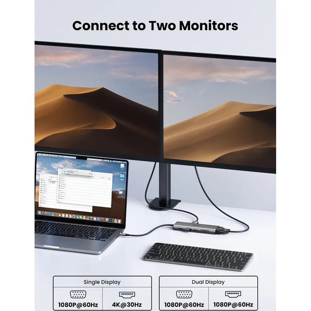 UGREEN CM639 USB-C Hub (45520), 2 x USB-A 3.2 - 3 x USB-C - 1 x HDMI - 1 x VGA - 1 x 3.5mm Jack - 1 x RJ45 - 1 x SD - 1 x microSD, Gray