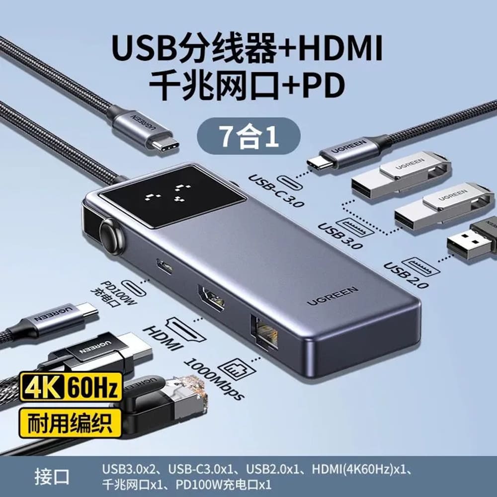 Hub USB-C UGREEN CM888 (45155) Uno, 6in1, Szürke