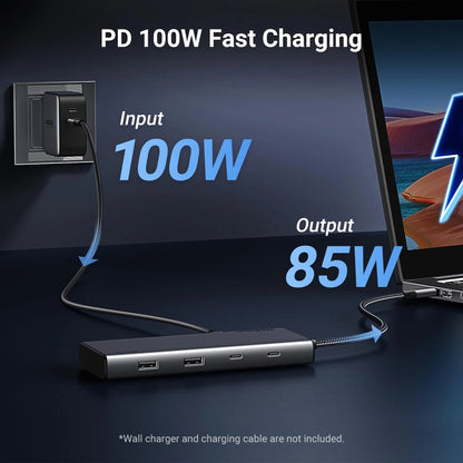 UGREEN Revodok 308 CM639 USB-C hub, 2 x USB-A 3.2 - 3 x USB-C - 1 x Display Port - 2 x HDMI, szürke