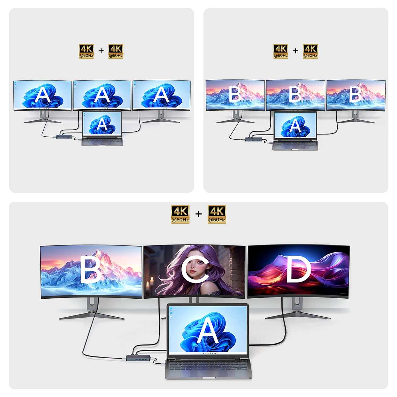 USB-C WZK WDS03Y5S hub, 1 x USB-A 3.1 - 2 x USB-A - 5 x USB-C - 2 x HDMI - 1 x 3,5 mm-es jack - 1 x RJ45 - 1 x SD - 1 x microSD, szürke