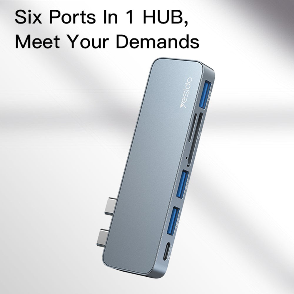 Yesido HB10 USB-C Hub for Apple MacBook Pro / Air, 6in1, Grey