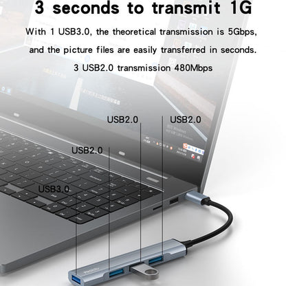 USB-C Yesido HB17 hub, 4 az 1-ben, szürke