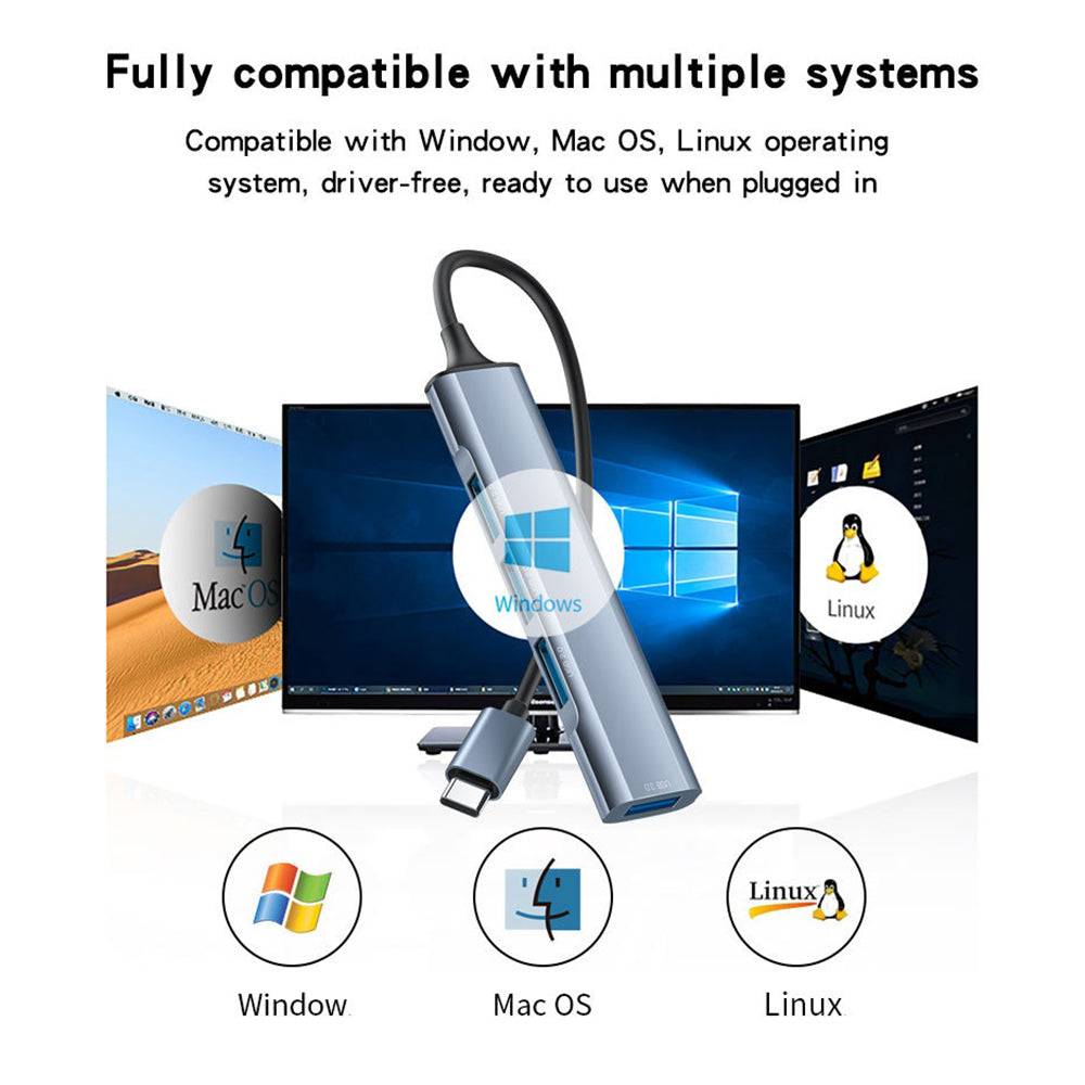 USB-C Yesido HB17 hub, 4 az 1-ben, szürke