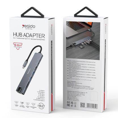 USB-C Yesido HB27, 8 az 1-ben, Szürke