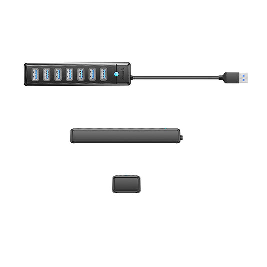 Orico PW7U-U3 USB hub, 7 x USB-A 3.0 - 1 x USB-C, Fekete