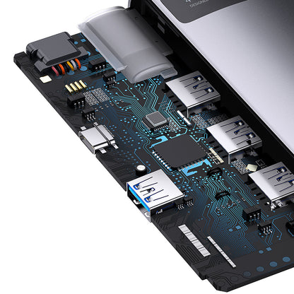 Hub USB-C Baseus Metal Gleam, 4 x USB-A 3.0, Szürke WKWG070013