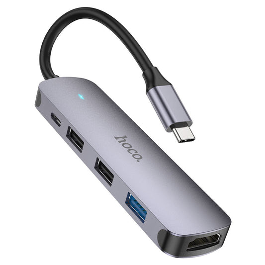 USB-C HUB HOCO HB27, USB-A 3.0 - 2 x USB-A - USB-C - HDMI, Szürke