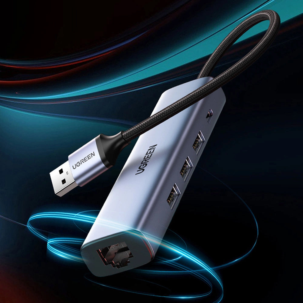 UGREEN CM475 USB Hub, 3 x USB-A 3.0 - 1 x USB-C - 1 x RJ45, Szürke