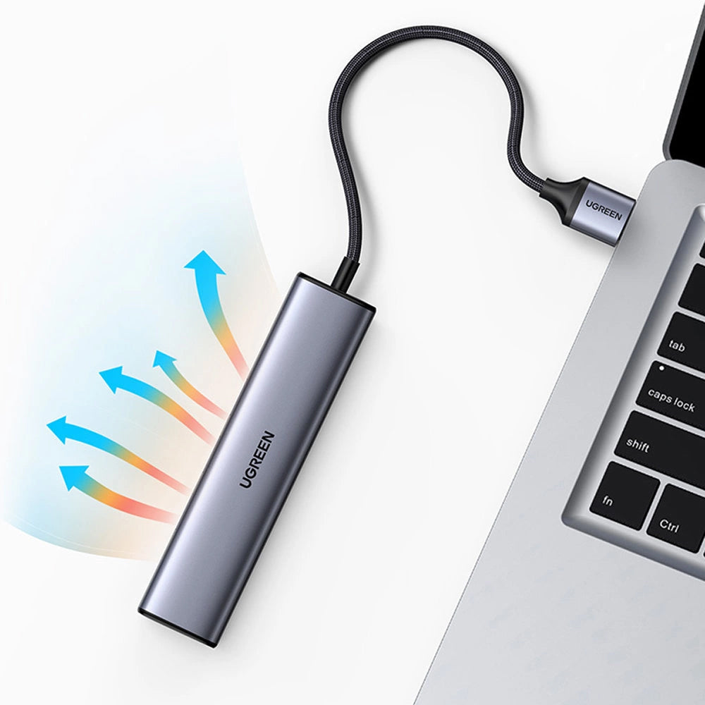UGREEN CM475 USB Hub, 3 x USB-A 3.0 - 1 x USB-C - 1 x RJ45, Szürke