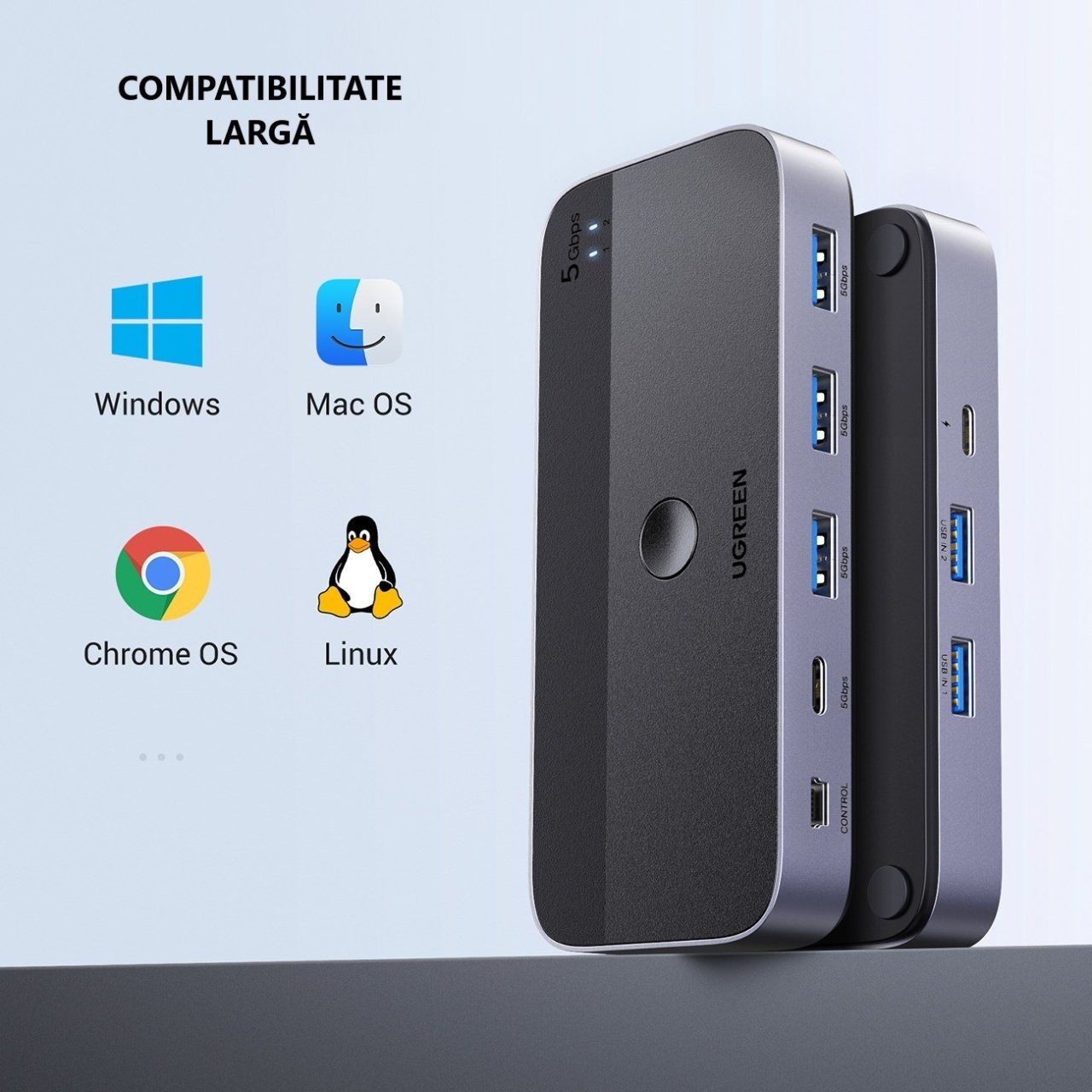 UGREEN CM662 USB Hub, 3 x USB-A 3.0 - 1 x USB-C - 1 x miniUSB, Black