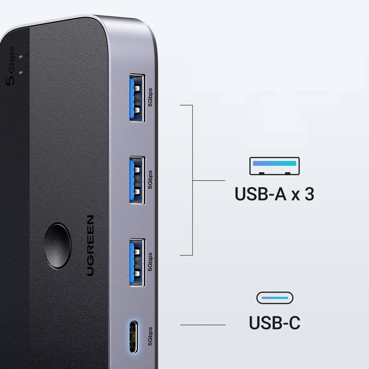 UGREEN CM662 USB Hub, 3 x USB-A 3.0 - 1 x USB-C - 1 x miniUSB, Black
