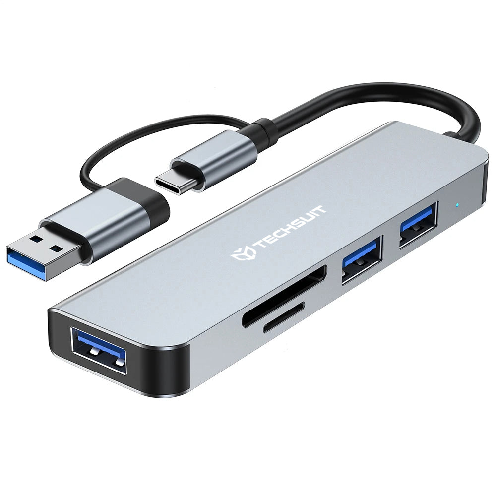 USB / USB-C Techsuit H7 DataBridge, 5in1, Szürke