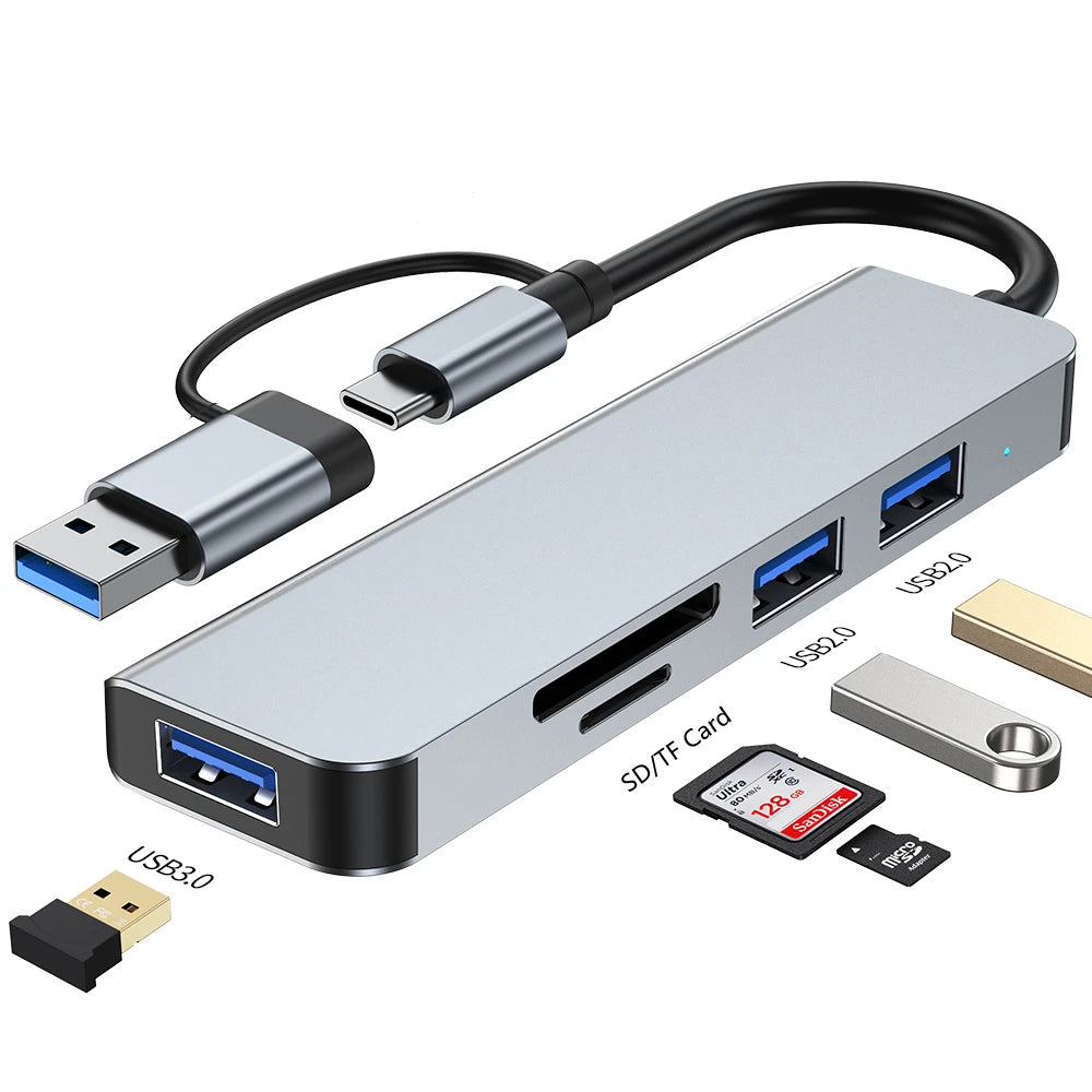 USB / USB-C Techsuit H7 DataBridge, 5in1, Szürke