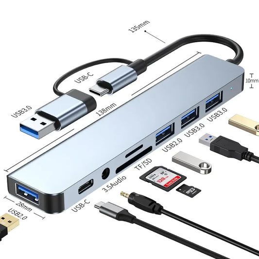 USB / USB-C Techsuit H9 DataBridge, 8 az 1-ben, Szürke