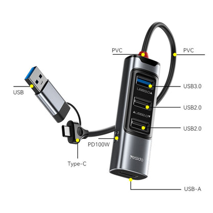 USB / USB-C Yesido HB20, 5 az 1-ben, Szürke