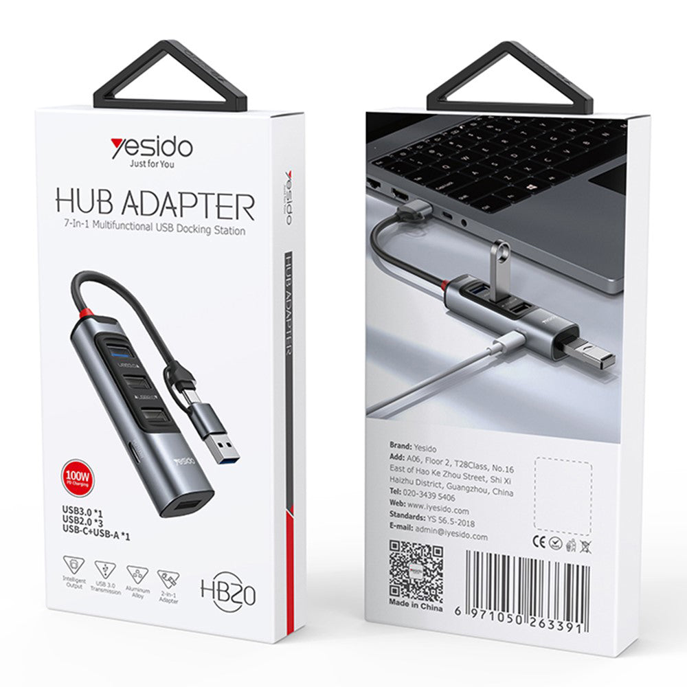 USB / USB-C Yesido HB20, 5 az 1-ben, Szürke