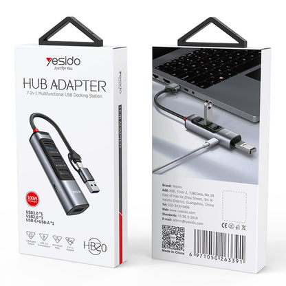USB / USB-C Yesido HB20, 5 az 1-ben, Szürke