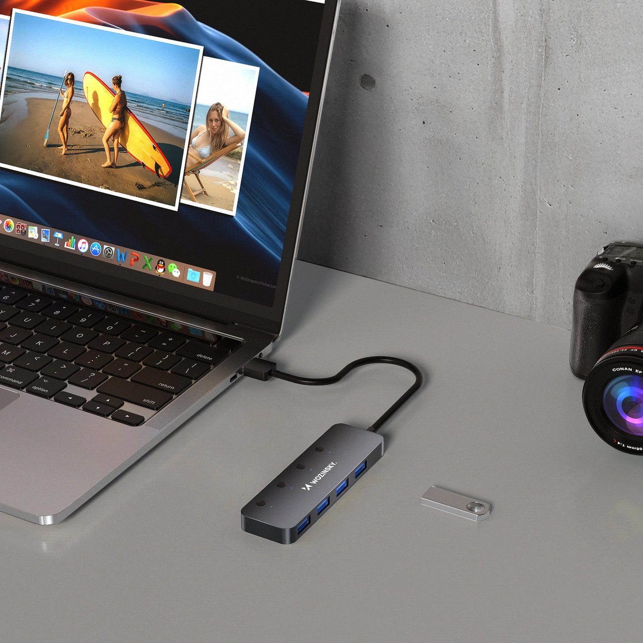 USB Hub WZK WHS080YSS, 4 x USB-A 3.0, Szürke