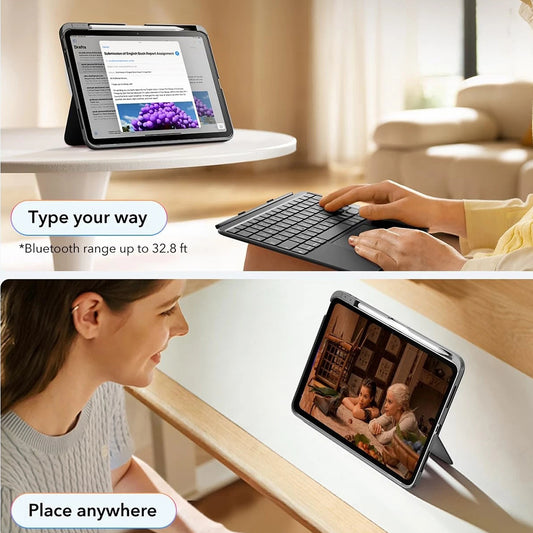 Tokozott billentyűzetes tok Apple iPad (2025) / (2022), ESR, Flex, Szürke