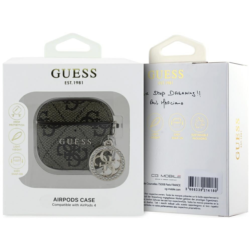 Guess 4G Strass Charm tok Apple AirPods 4-hez, Barna