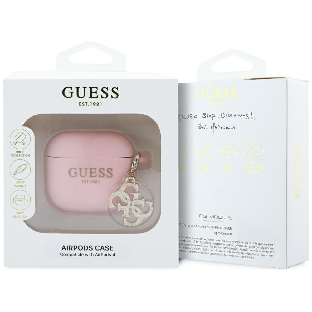 Guess W/4G Charm tok Apple AirPods 4-hez, Rózsaszín