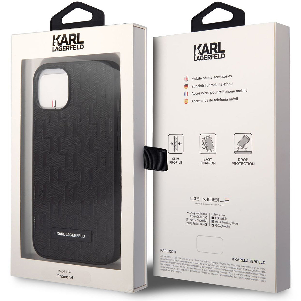 Tok Apple iPhone 14 Plus-hoz, Karl Lagerfeld, Saffiano Monogram Fém Logó, Fekete