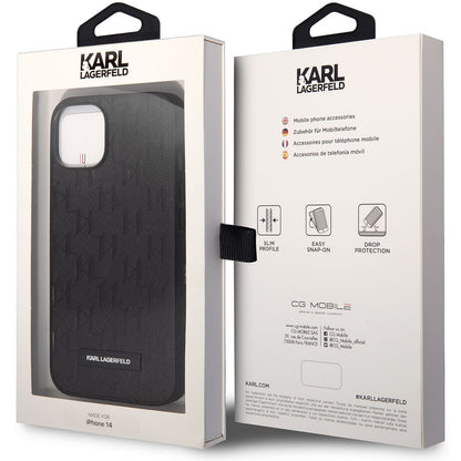 Tok Apple iPhone 14 Plus-hoz, Karl Lagerfeld, Saffiano Monogram Fém Logó, Fekete