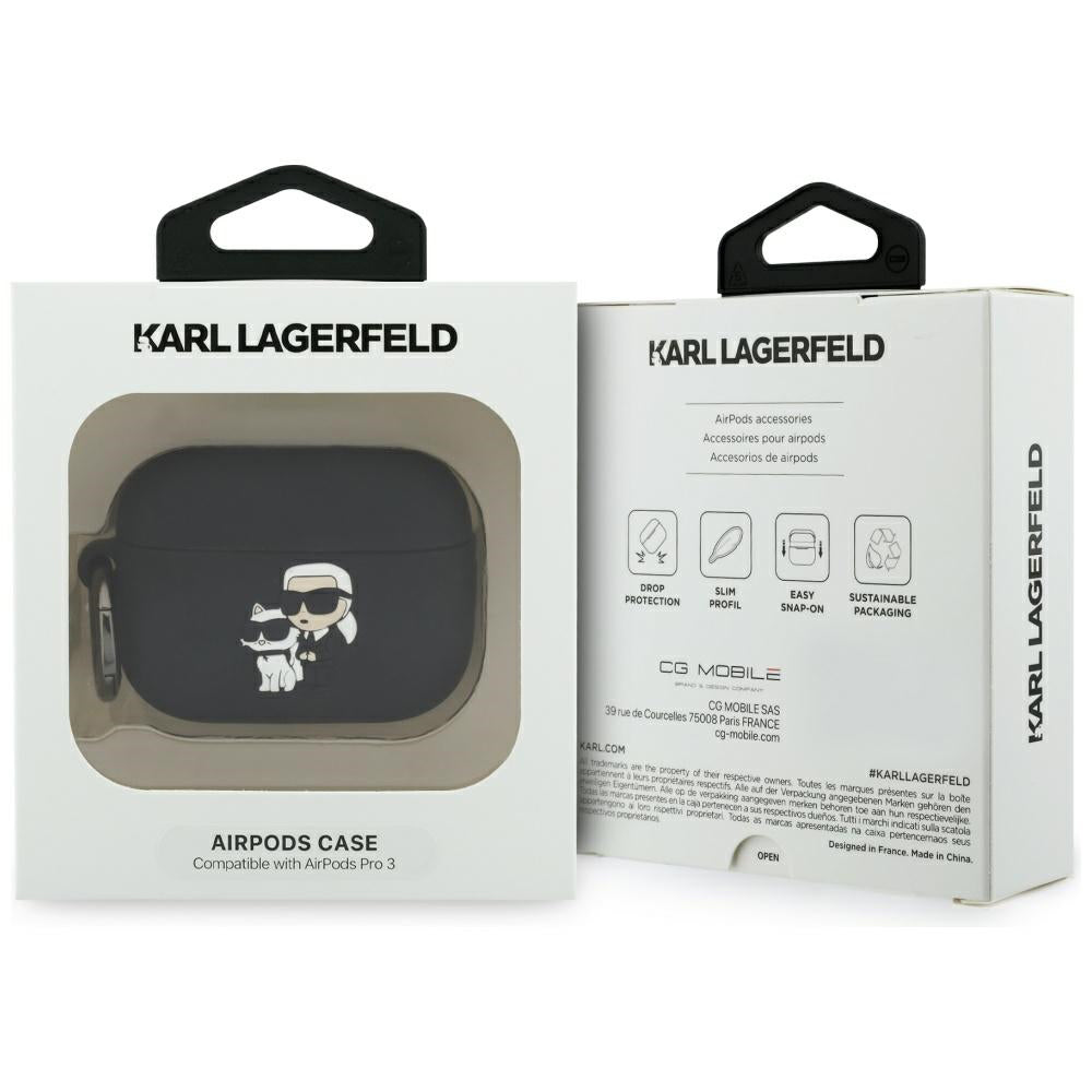 Karl Lagerfeld Silicone Karl & Choupette 3D tok Apple AirPods Pro 3-hoz, Fekete