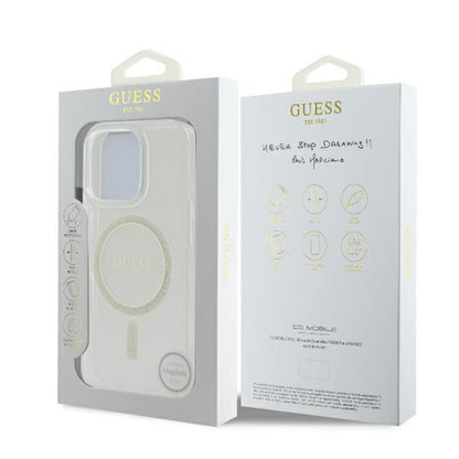 MagSafe tok Apple iPhone 16 Pro-hoz, Guess, IML Glitter Ring, Átlátszó GUHMP16LHFGERET
