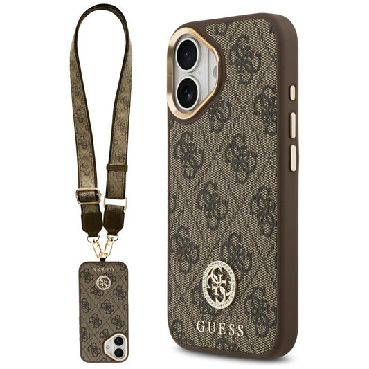 MagSafe tok Apple iPhone 17-hez, Guess, 4G Strass Logo nagy pánttal, Barna, Újrapecsételt