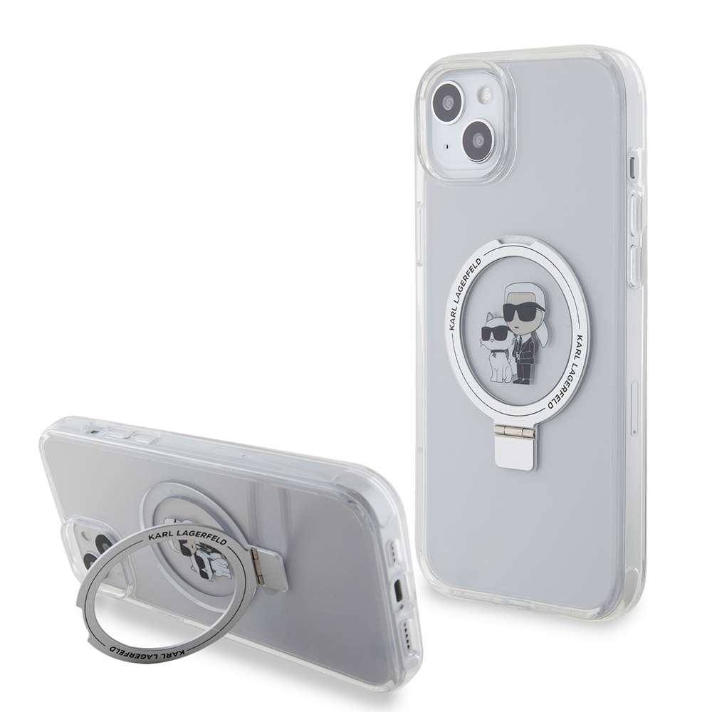 MagSafe tok Apple iPhone 15 Plus-hoz, Karl Lagerfeld, Ringstand Karl és Choupette, Fehér, Újrazárva