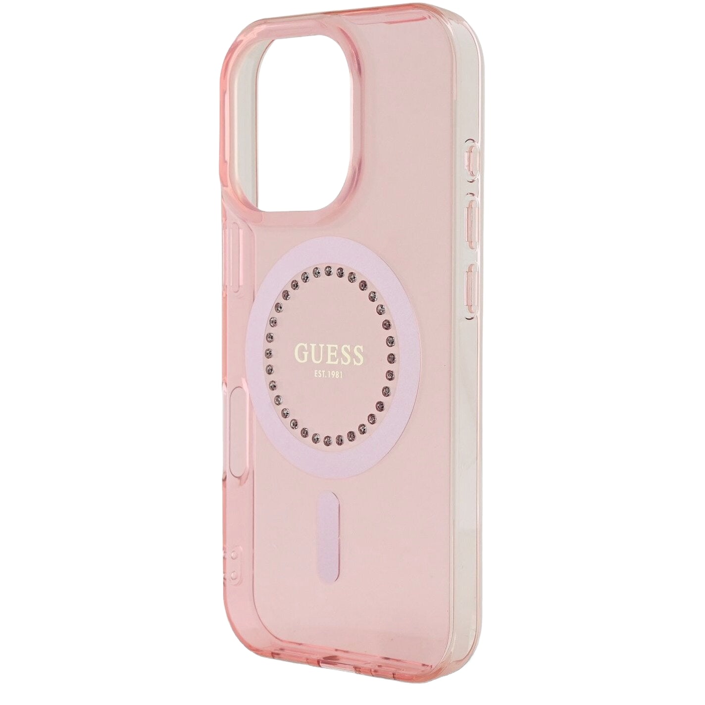 MagSafe tok Apple iPhone 16 Pro Max-hoz, Guess, IML Rhinestones Ring, Rózsaszín GUHMP16XPFTDTEP