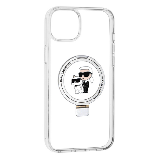 MagSafe tok Apple iPhone 15 Plus-hoz, Karl Lagerfeld, Ringstand Karl és Choupette, Fehér, Újrazárva